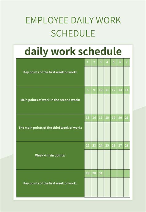 daily work plan template excel