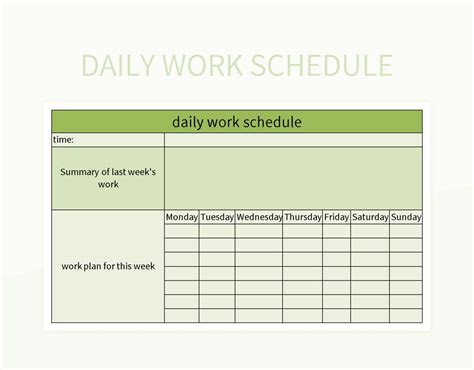 daily work schedule template excel free
