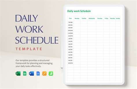 daily work schedule template excel pdf