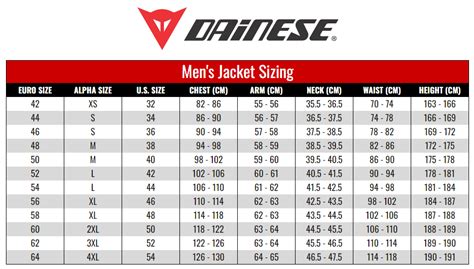 dainese jacket sizing