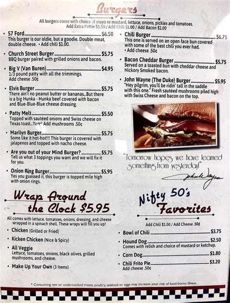 Dairy Dip Diner Menu