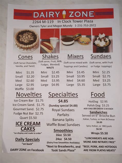 Dairy Zone Petoskey Menu