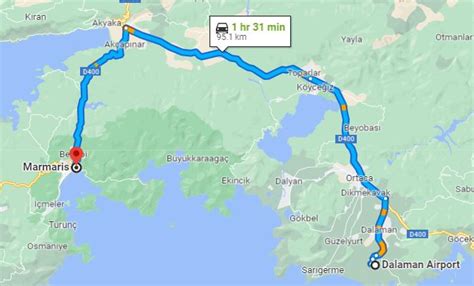 dalaman airport to marmaris map