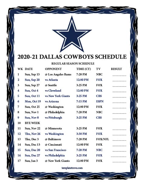 dallas cowboys schedule 2020 2021 opponents