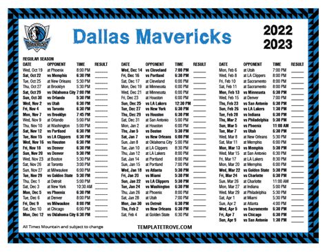 dallas mavericks schedule 2022-23 printable