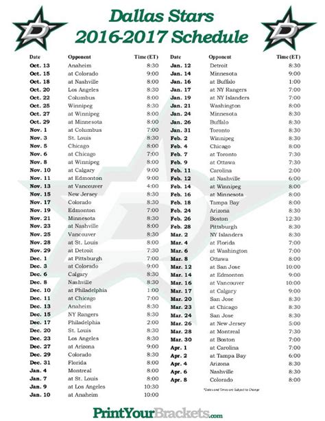 dallas stars ice hockey schedule