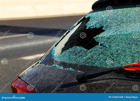 Damaged car window close up