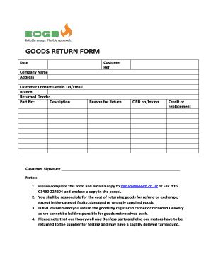 damaged goods return form template