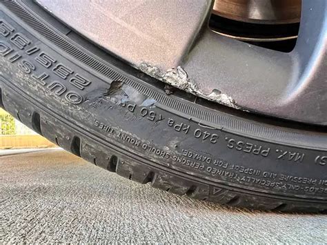 Damaged tire with tools