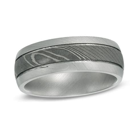 Men's 8.0mm Black Accent Striped Brushed Wedding Band in