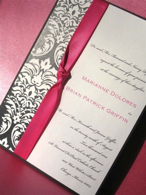 Elegant Damask Wedding Invitation with Satin Ribbon Etsy