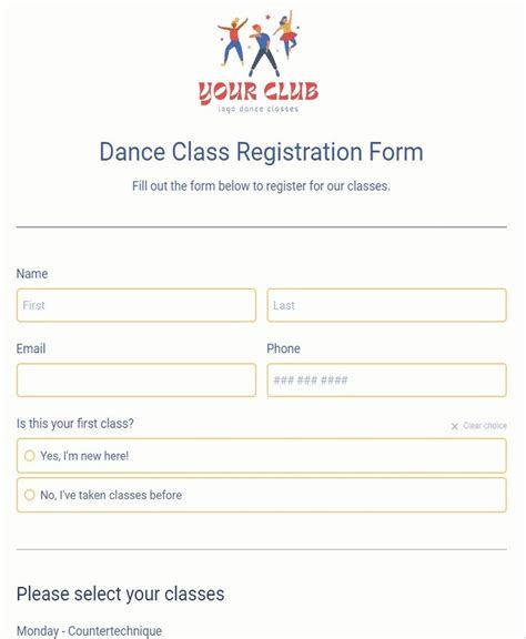 dance audition registration form template
