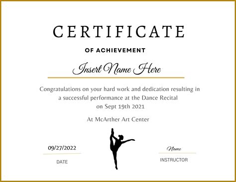 Free Dance Certificate Template Customizable and Printable