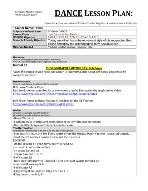 Dance Lesson Plans Pdf