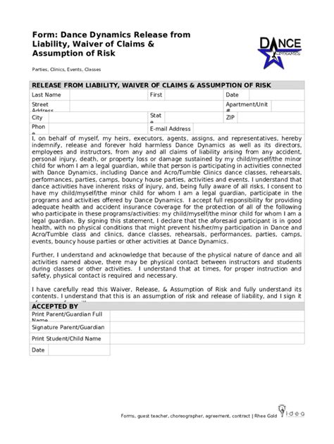 Dance Liability Waiver Template