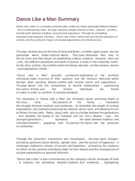 Photos Dance Like A Man Summary Pdf 2023
