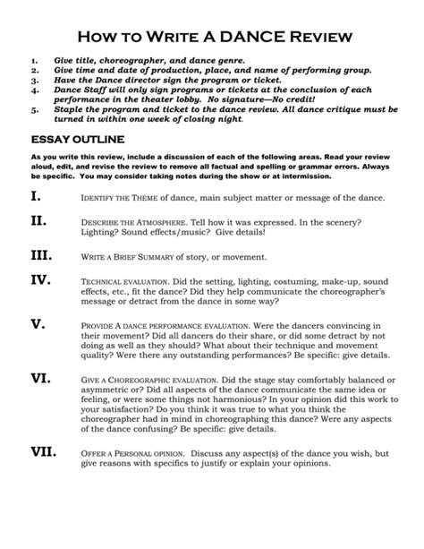 Dance Review Example