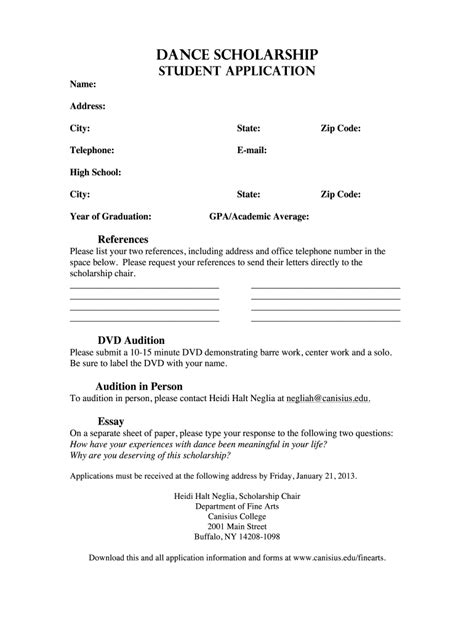Dance Scholarship Application Template