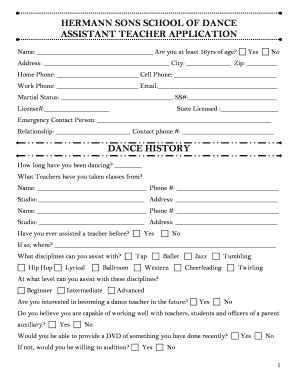 Dance Teacher Job Application Template