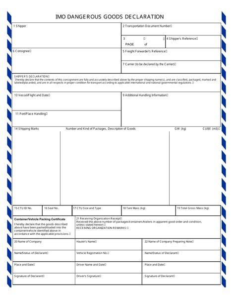dangerous goods declaration form template