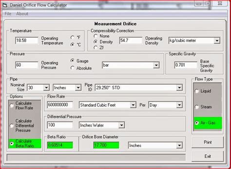 daniel orifice flow calculator