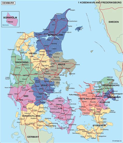Physical Map of Denmark Ezilon Maps