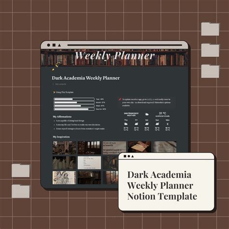 Digital Notion Student Template Dark Academia Themed