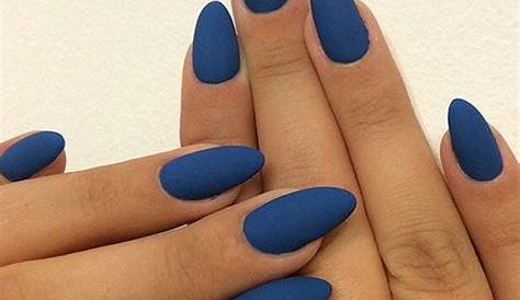 Dark Blue Matte Stiletto Nails Gold Ring Fake Oval Almond