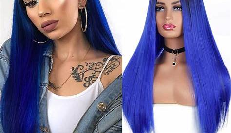 Blue Wig For Women Long Wavy Dark Synthetic Middle Parting Cosplay Hair