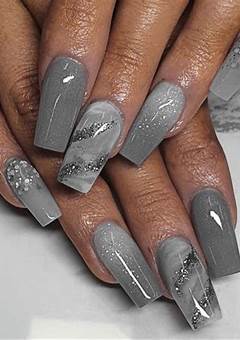 Dark Grey Acrylic Nails