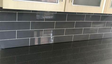 Maxi Metro subway dark grey bevelled gloss wall tile 100mm x 300mm