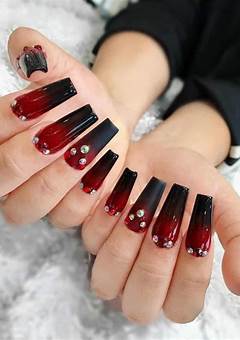 Dark Red Acrylic Nails