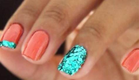 Dark Turquoise Dress & Coral Nails For Teens
