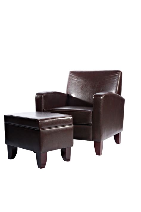 dark brown leather chair with ottoman