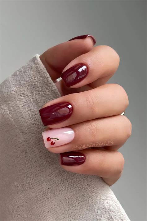 Dark Cherry Red Nails Art