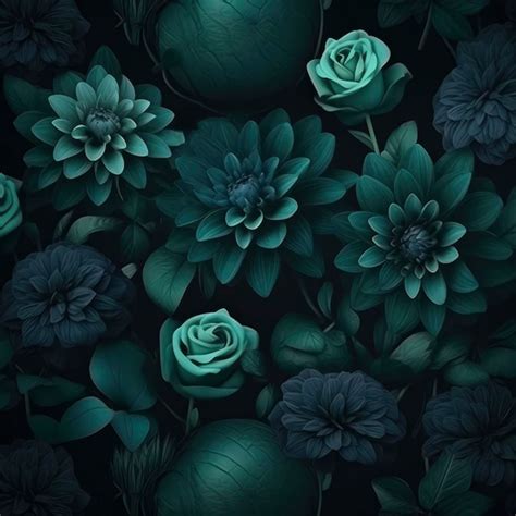 Dark Green Background With Flowers