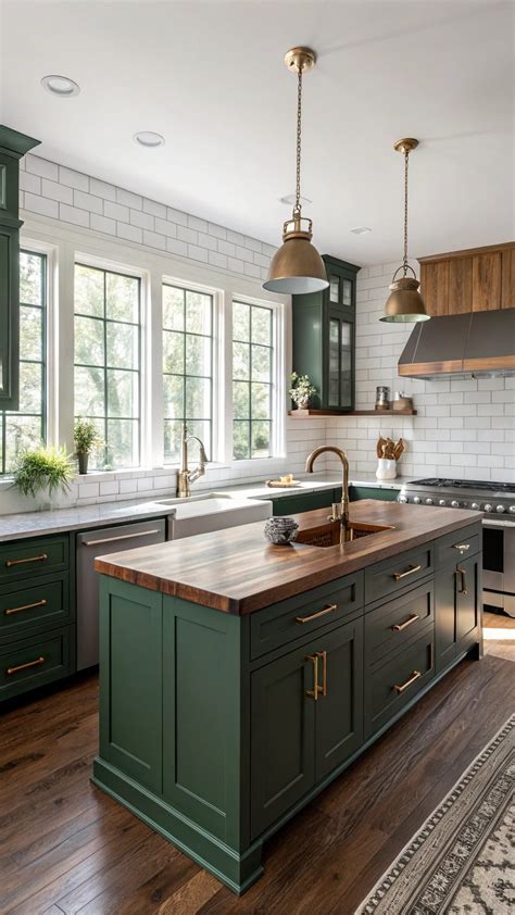 Dark Green Bottom Kitchen Cabinets