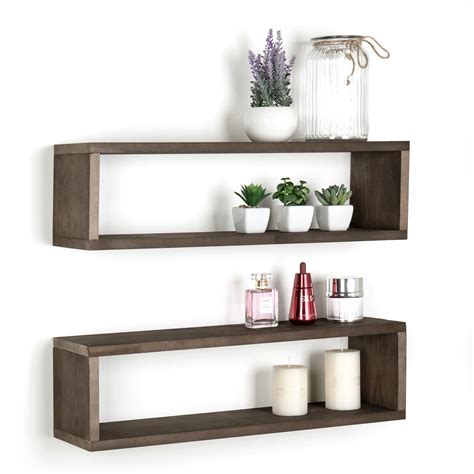 dark wood wall mounted shelves