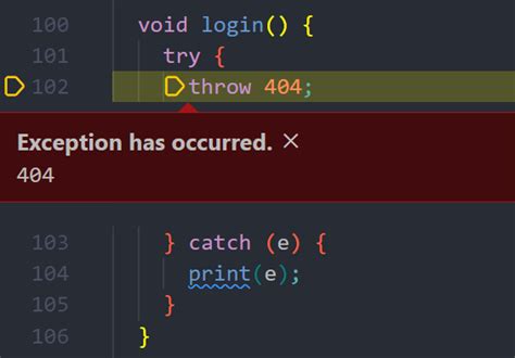 Dart Try Catch Not Working