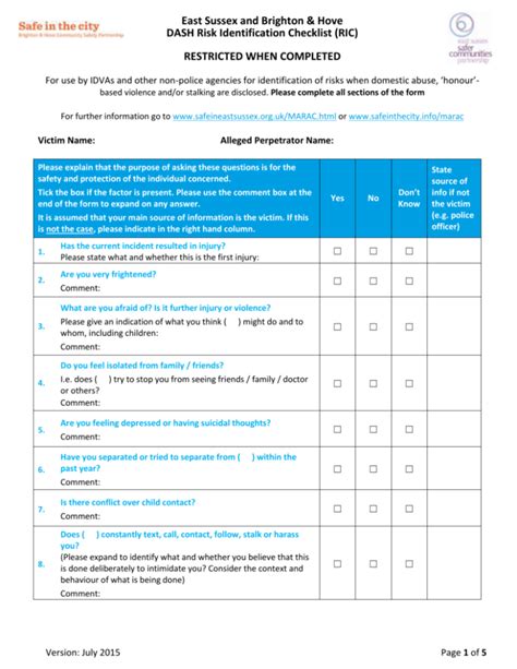 Dash Checklist Example