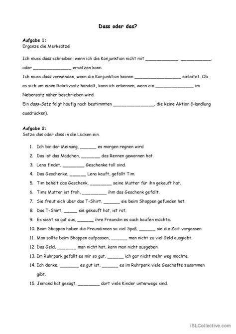 Dass Oder Das Arbeitsblätter Worksheets