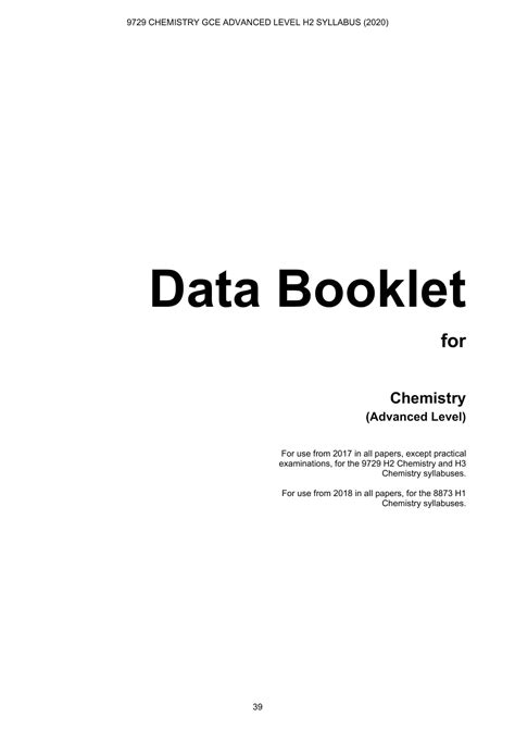   A Level H2 Chemistry Data Booklet 2023 Ingel Soong