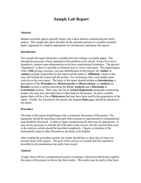data analysis lab report example