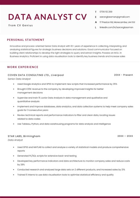 data analyst cv examples uk
