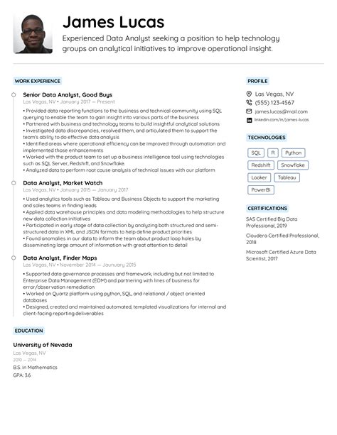 data analyst introduction for resume