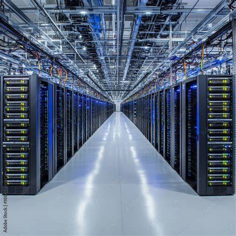 データセンター内のサーバーラックとネットワーク設備