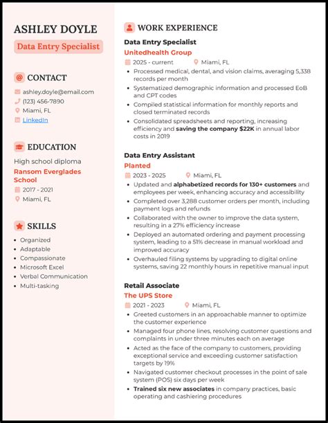 data entry experience examples
