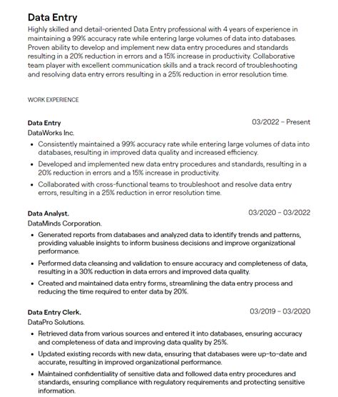 data entry resume summary examples