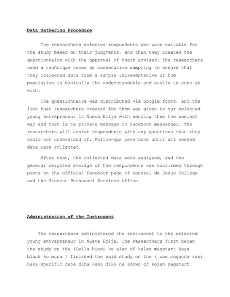 data gathering procedure quantitative research example