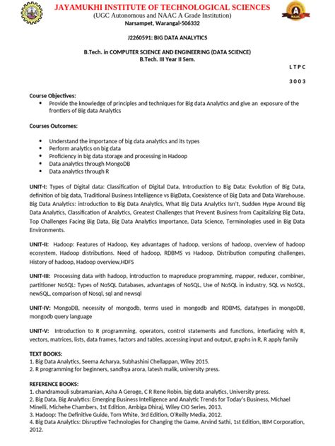 data science and big data analytics syllabus
